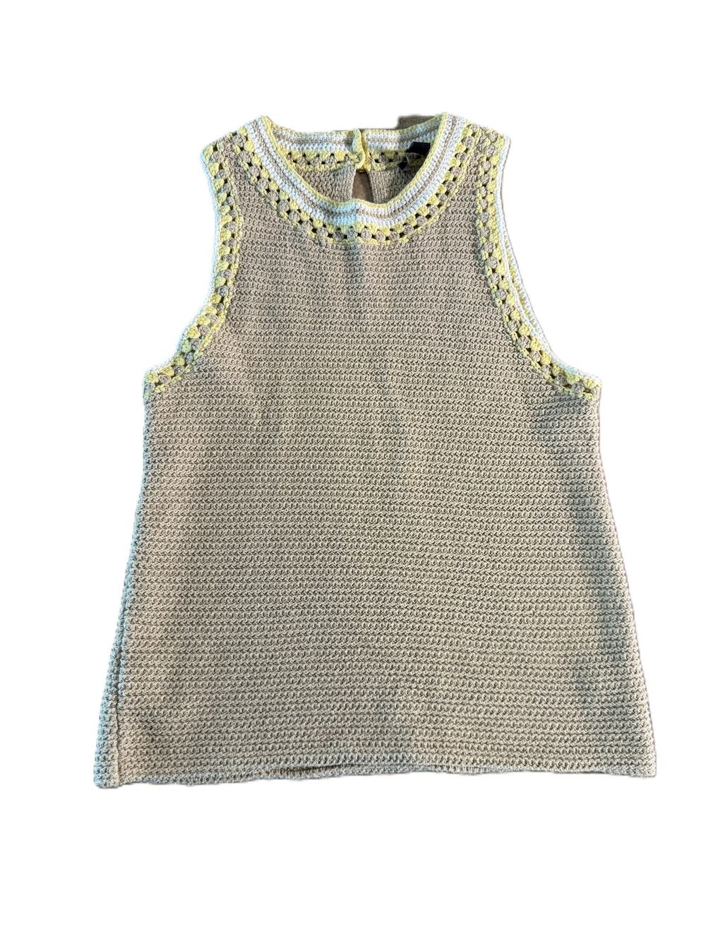 Ann Taylor Crochet Knit Tank Top Women’s Small Beige Yellow Boho Sleeveless